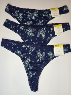 3pk Charter Club Everyday Cotton Women's Lace-Trim Thong Floral Paisley Medium